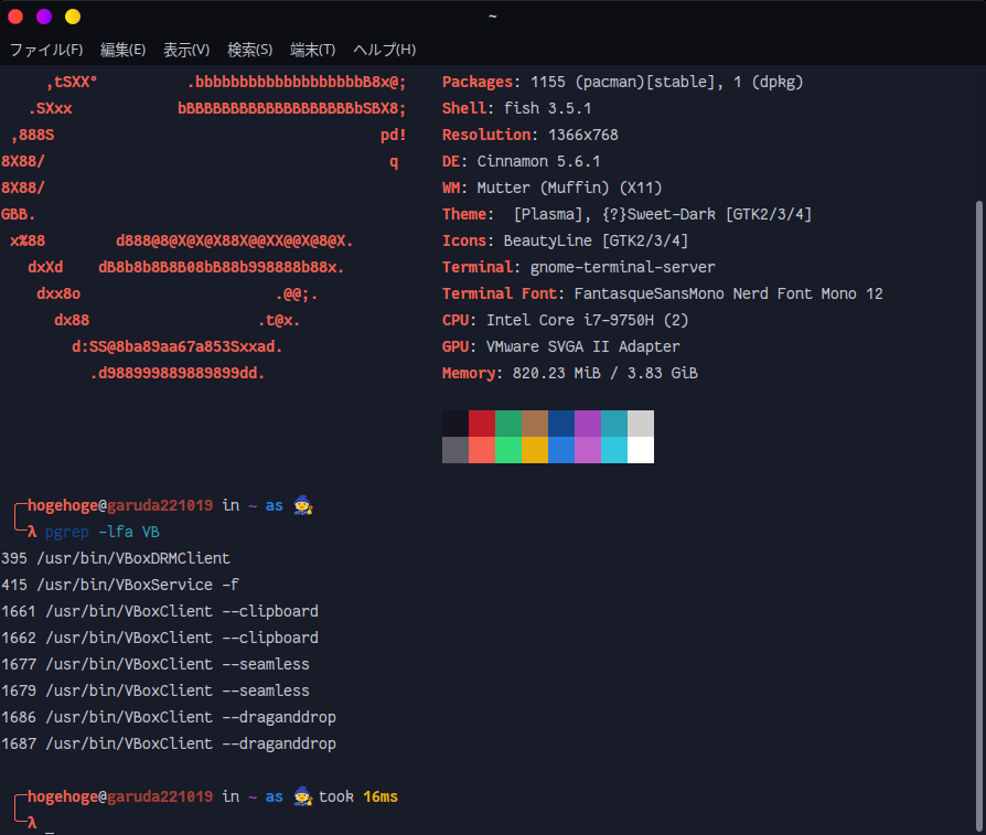 「VirtualBox Guest Additions」「Garuda 230305 Cinnamon」-「動作確認」