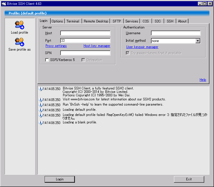 「FFFTP」「Bitvise SSH Client 4.63」-「Login」