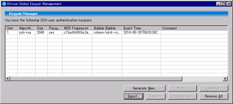 「FFFTP」「Bitvise SSH Client 4.63」-「Global Keypair Management」