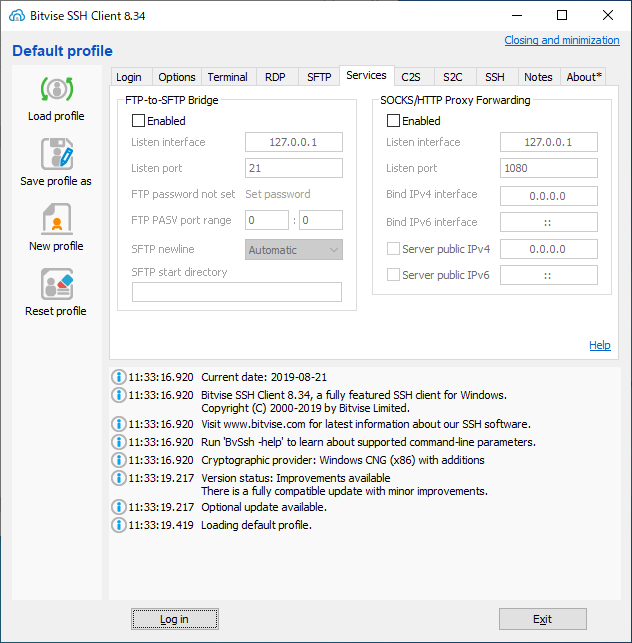 「FFFTP」「Bitvise SSH Client 8.64」-「Services」