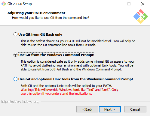 「Git for Windows」-「Adjusting your PATH environment」