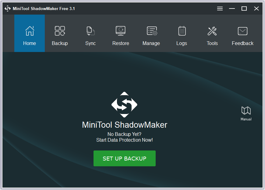 MiniTool ShadowMaker Free - 3.1 -「起動時の設定」→「ホーム」
