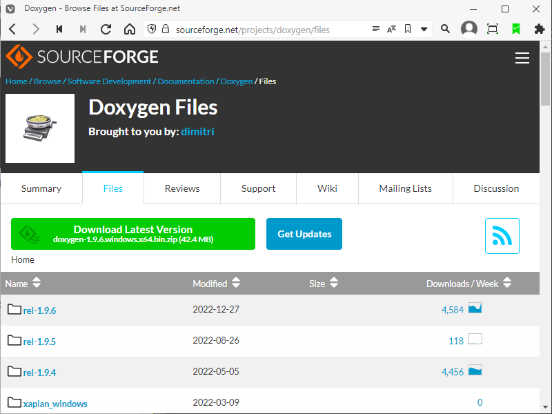 「Doxygen」-「Doxygen download | SourceForge.net」「Files」