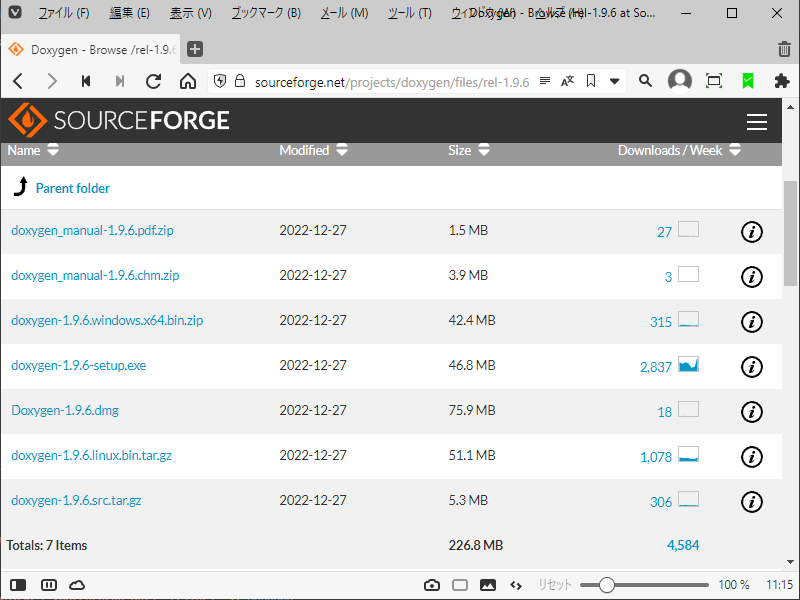 「Doxygen」-「Doxygen download | SourceForge.net」「rel-1.9.6」