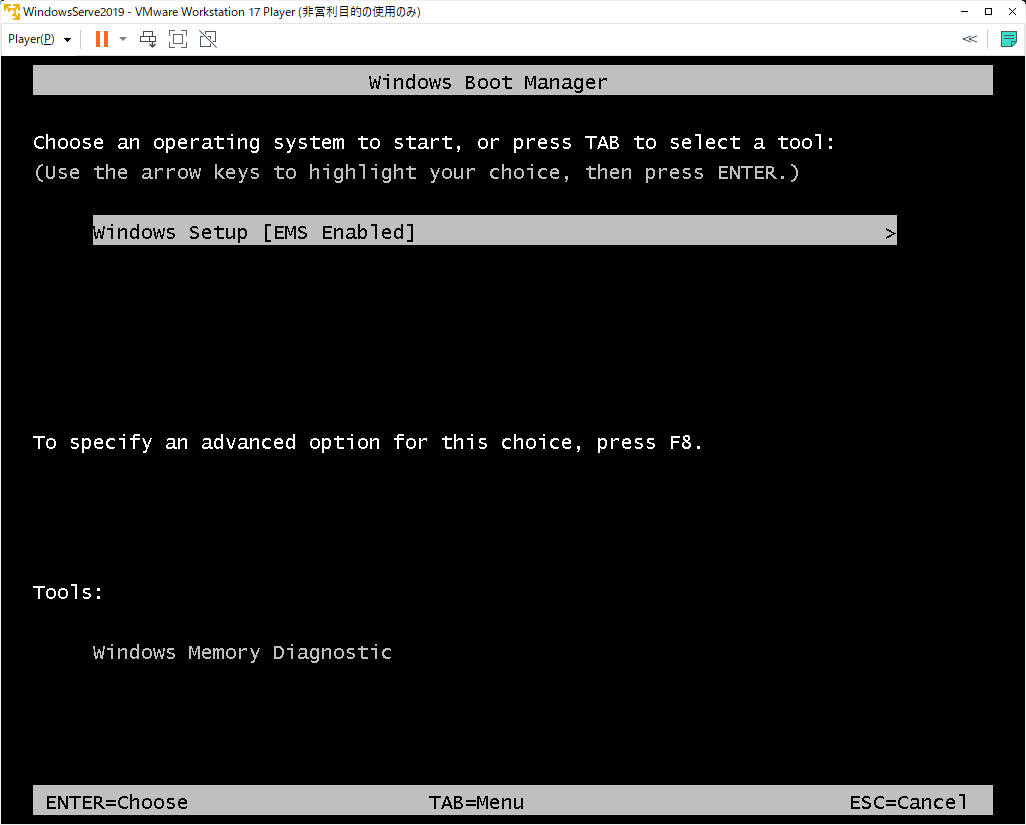 「Windows Server 2019」-「Windows Boot Manager」
