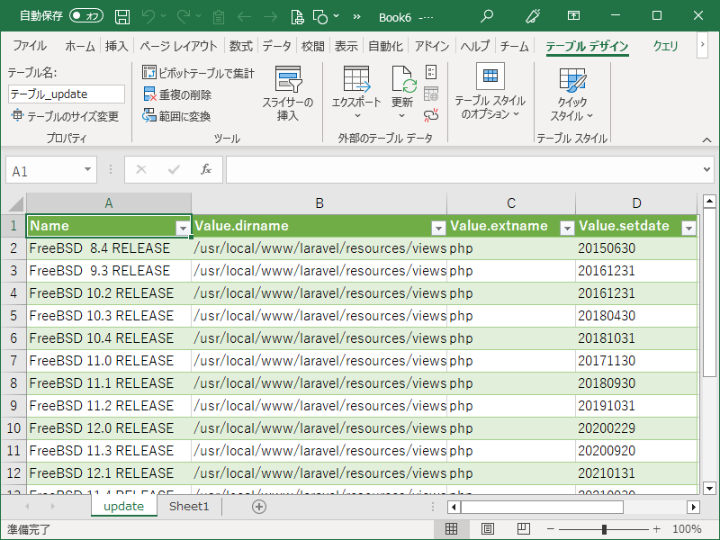 「Excel 365」-「インポート後」