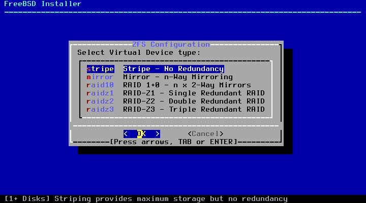 「FreeBSD 13.5 RELEASE」-「ZFS Configuration」「Device Type」