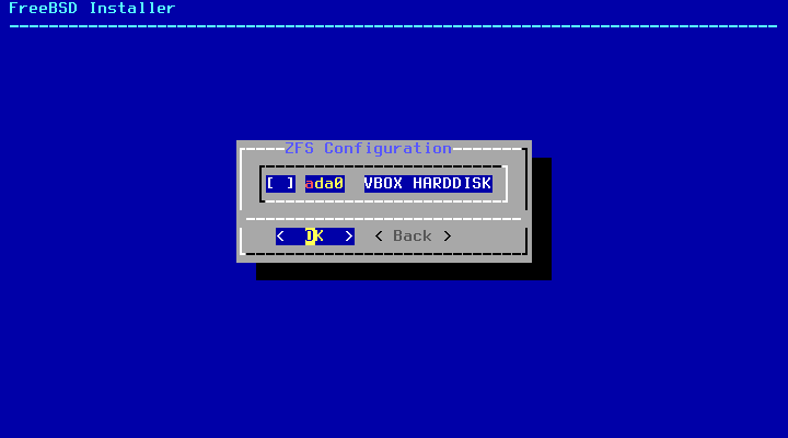 「FreeBSD 13.5 RELEASE」-「ZFS Configuration」「ディスク選択」