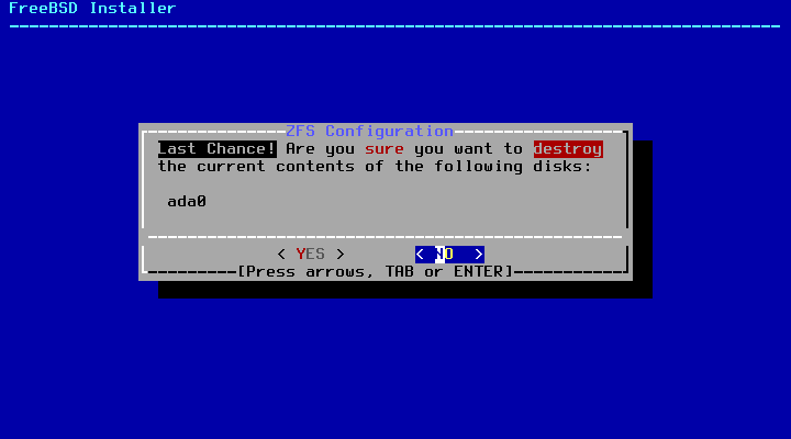 「FreeBSD 13.5 RELEASE」-「ZFS Configuration」「Last Chance」