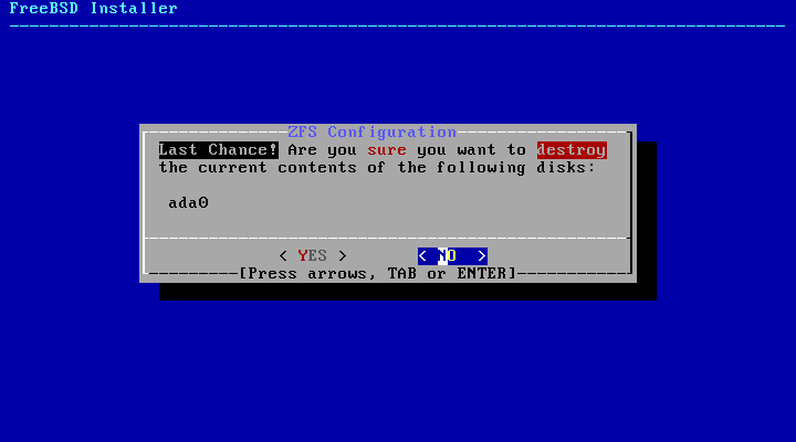 「FreeBSD 14.4 RELEASE」-「ZFS Configuration」「Last Chance」