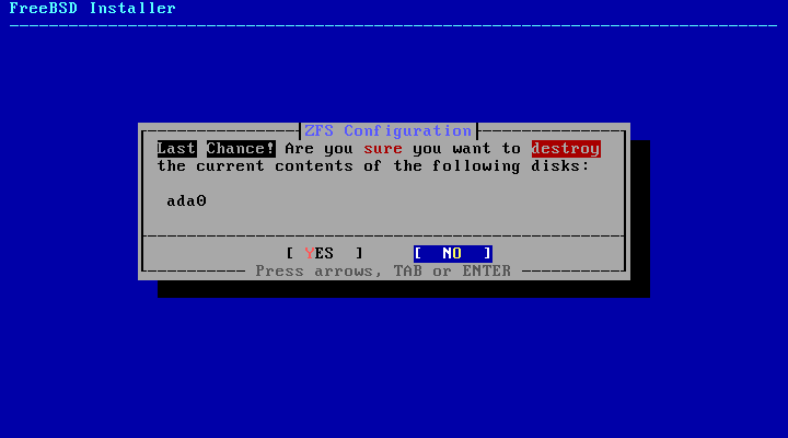 「FreeBSD 15.0 RELEASE」-「ZFS Configuration」「Last Chance！」