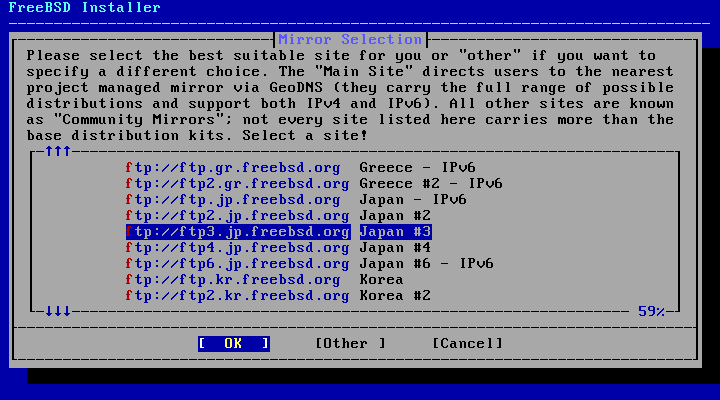 「FreeBSD 15.0 RELEASE」-「Mirror Selection」
