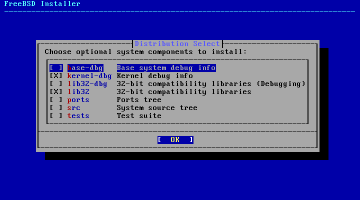「FreeBSD 15.1 RELEASE」-「Distribution Select」