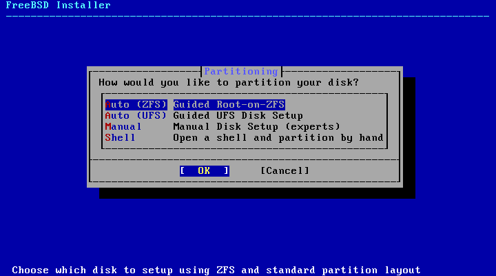 「FreeBSD 15.1 RELEASE」-「Partitioning」