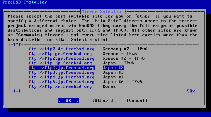 「FreeBSD 15.1 RELEASE」-「Mirror Selection」