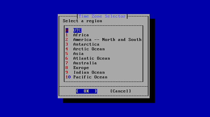 「FreeBSD 15.1 RELEASE」-「Time Zone Selector」