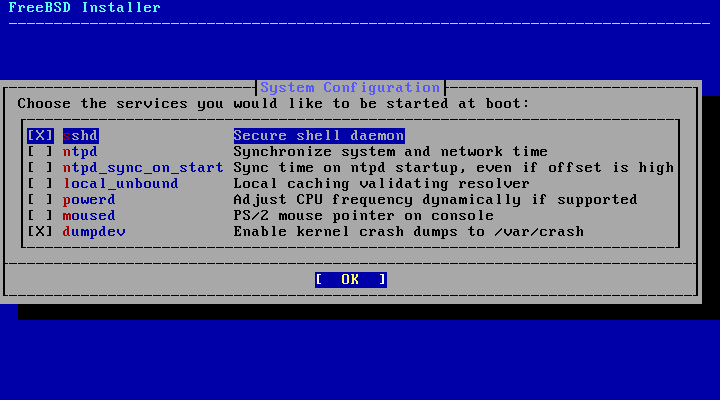 「FreeBSD 15.1 RELEASE」-「System Configration」