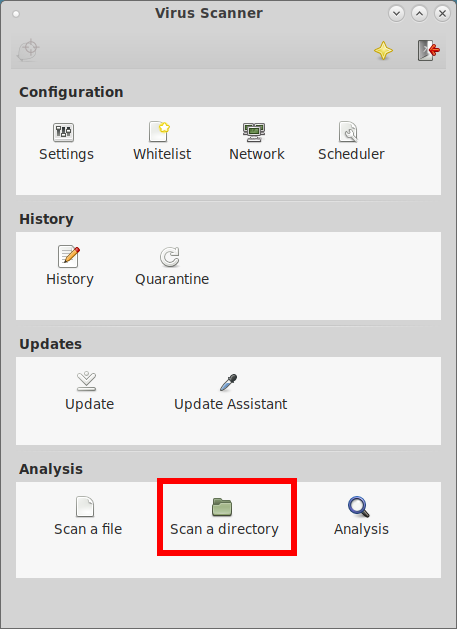 「ClamTk 5.25」-「Analysis」→「Scan a directory」