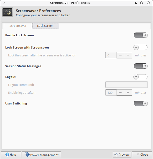 「XFCE 共通事項」-「Screen Saver Perefernces」「Lock Screen」