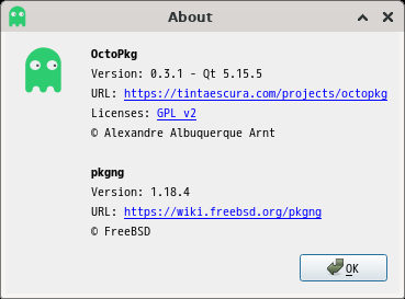 「XFCE FreeBSD 12.4」-「OctoPkg」「バージョン情報」