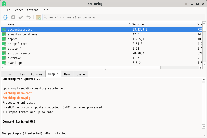 「XFCE FreeBSD 13.5」-「OctoPkg」「起動直後」