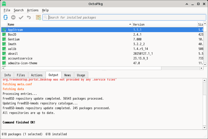 「XFCE FreeBSD 14.4」-「OctoPkg」「起動直後」