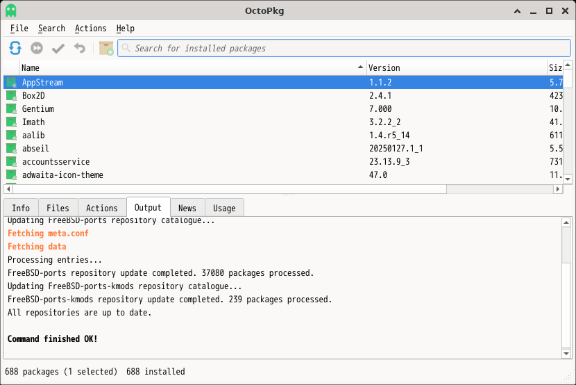 「XFCE FreeBSD 15.1」-「OctoPkg」「起動直後」