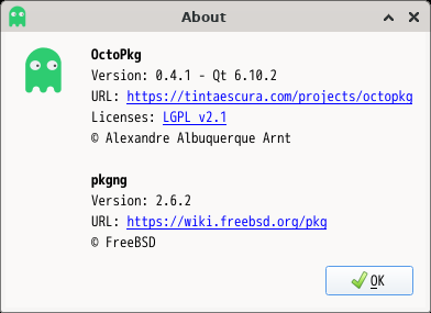 「XFCE FreeBSD 15.1」-「OctoPkg」「バージョン情報」