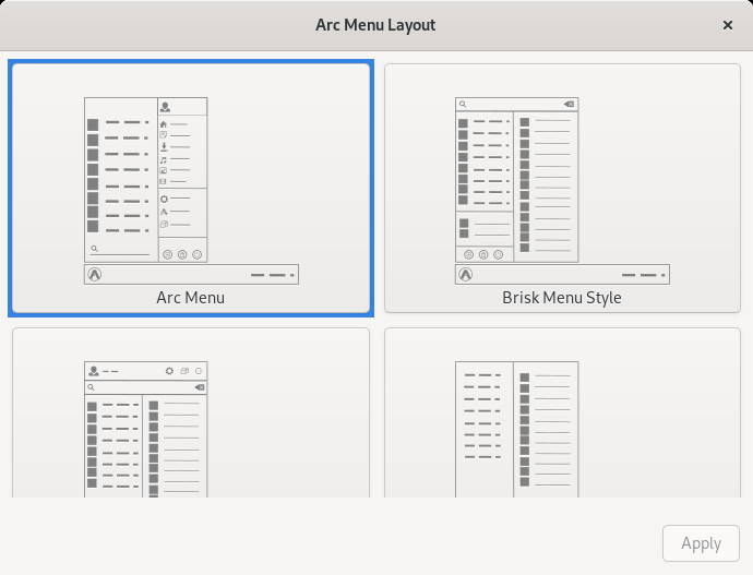 「GNOME」-「Arc Menu」「Layoyt」
