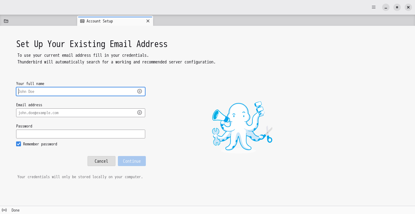 「GNOME FreeBSD 14.4」-「Thuderbird」「アカウント設定」