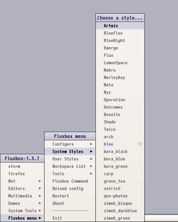 「Fluxbox」-「Fluxbox menu」→「System Styles」