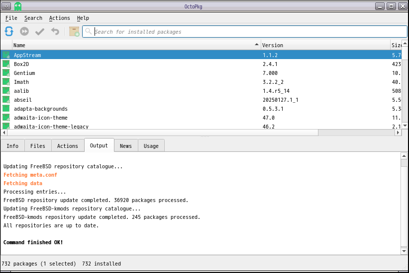「Fluxbox FreeBSD 14.4」-「OctoPkg」「起動直後」