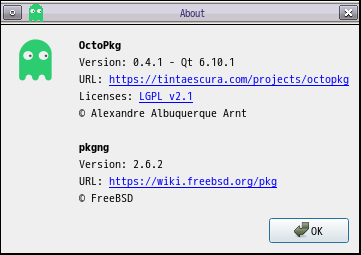 「Fluxbox FreeBSD 14.4」-「OctoPkg」「バージョン情報」