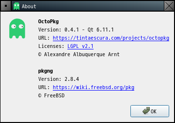 「Fluxbox FreeBSD 14.5」-「OctoPkg」「バージョン情報」