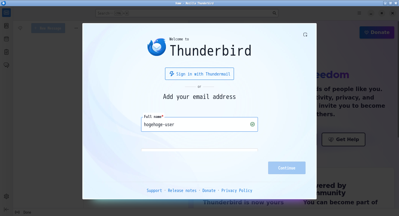 「Openbox FreeBSD 14.5」-「Thunderbird」「メールアドレスの追加」