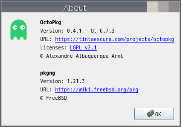 「PekWM FreeBSD 13.4」-「OctoPkg」「バージョン情報」