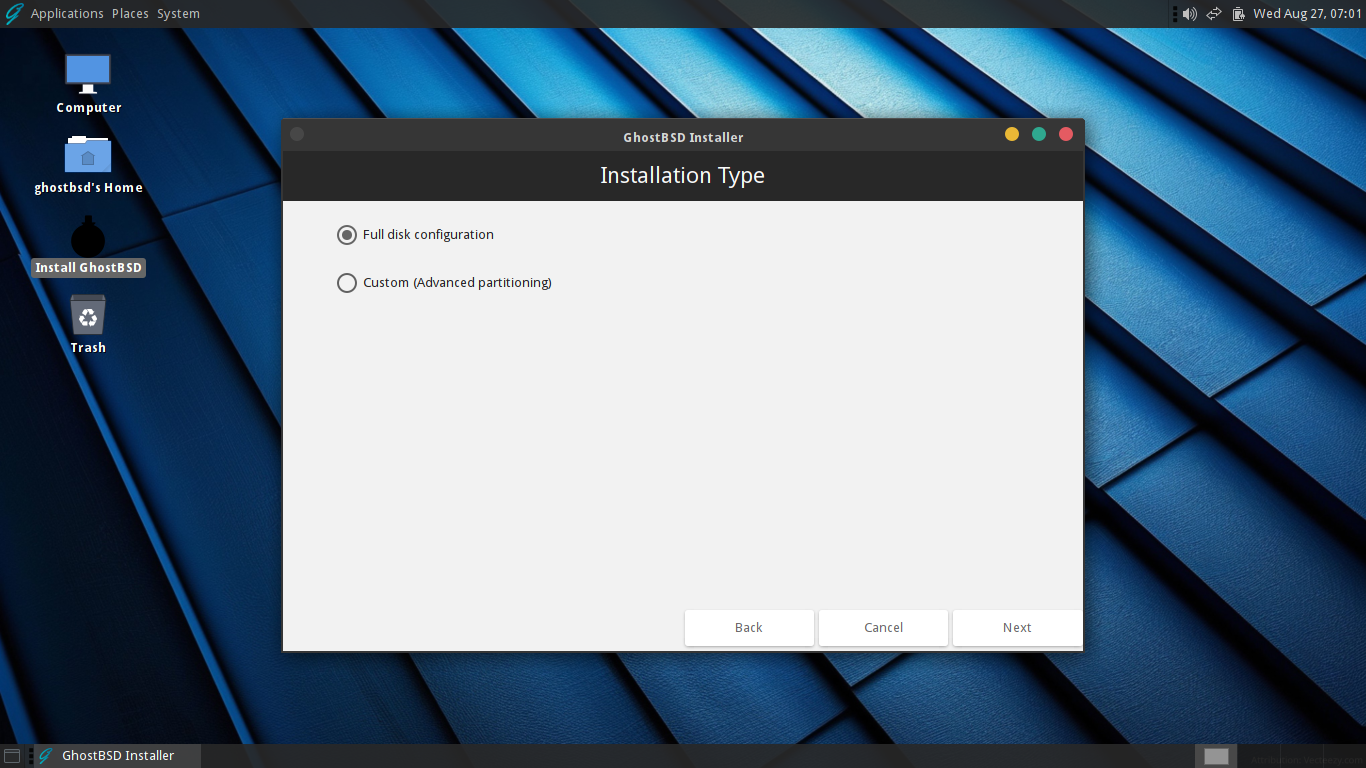 「GhostBSD 25.02」-「インストール」「インストールタイプ」