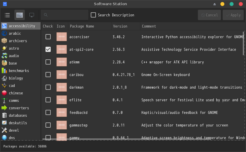「GhostBSD 25.02 XFCE」-「Software Station」「起動直後」