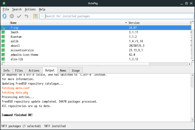 「NomadBSD 141R LXQt」-「OctoPkg」「起動直後」