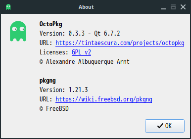 「NomadBSD 141R LXQt」-「OctoPkg」「バージョン情報」