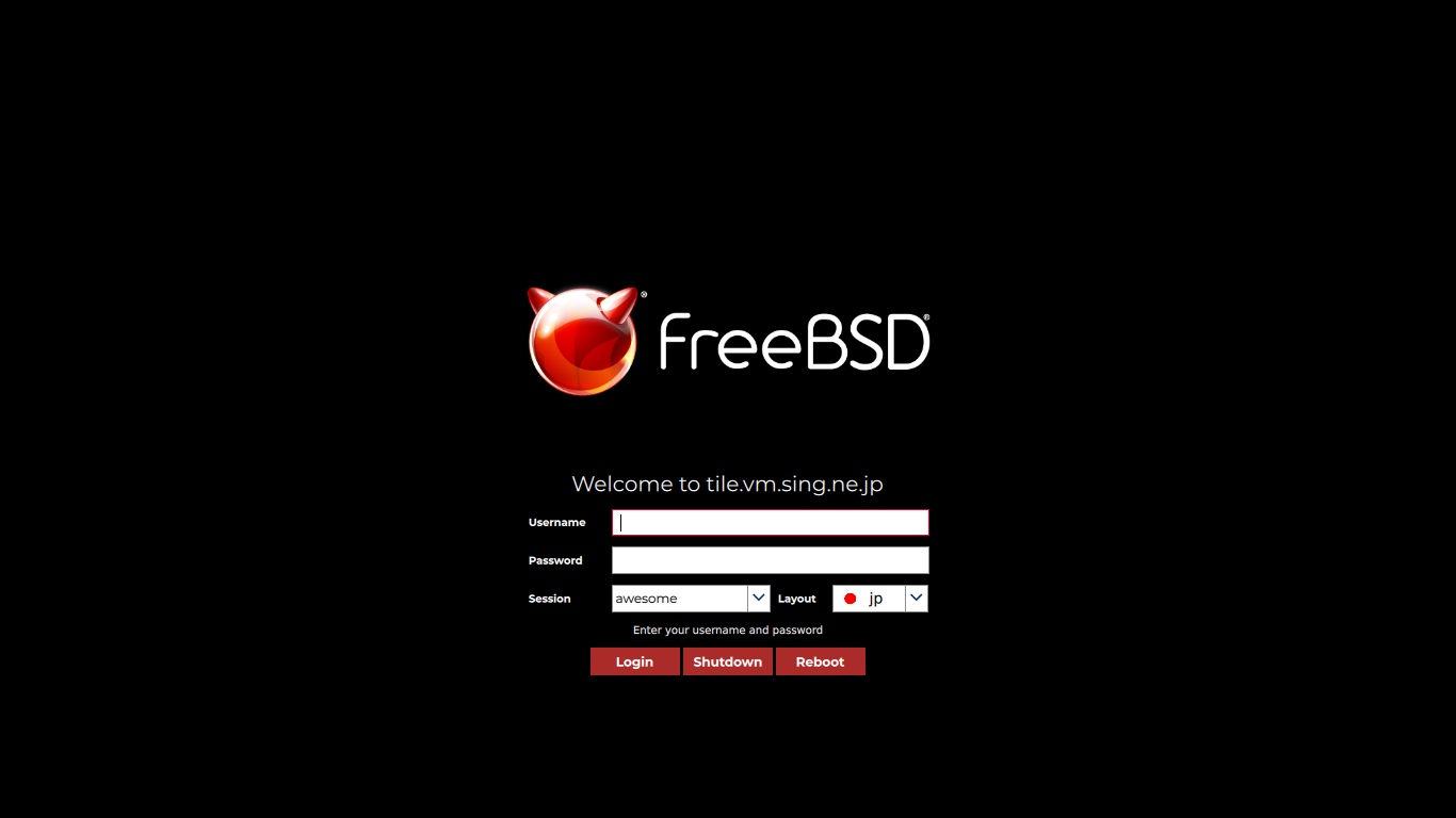 クリックでオリジナルのサイズで開きます 「awesome FreeBSD 14.2」-「ログイン画面」