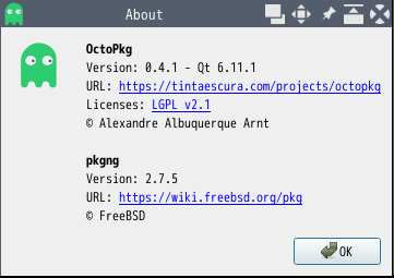「awesome FreeBSD 14.5」-「OctoPkg」「バージョン情報」