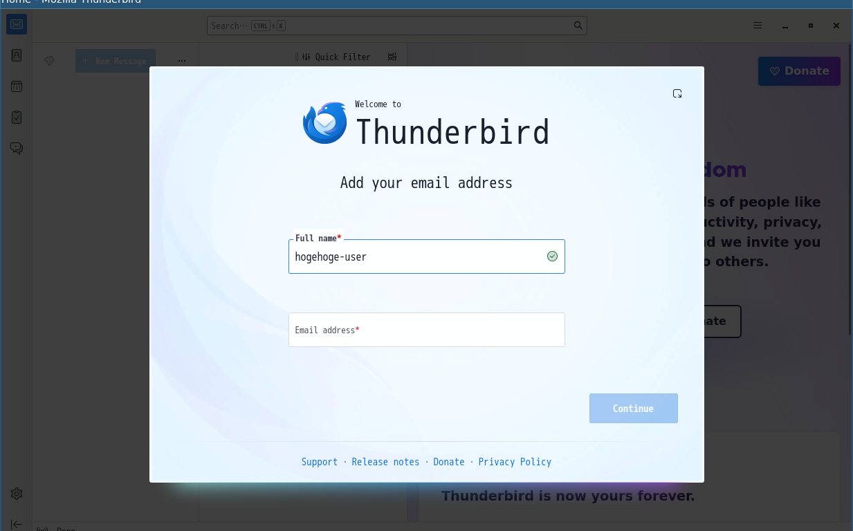 「i3wm FreeBSD 15.1」-「Thunderbird」「メールアドレスの追加」