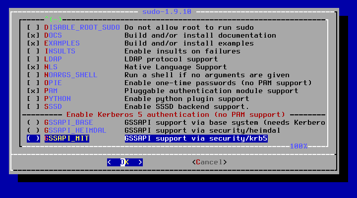 「FreeBSD 13.1 RELEASE」-「/usr/ports/security/sudo」「make config ②」