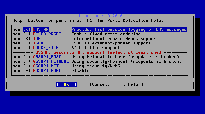 クリックでオリジナルのサイズで開きます 「FreeBSD 13.5 RELEASE」-「/usr/ports/dns/bind-tools」「make config」」