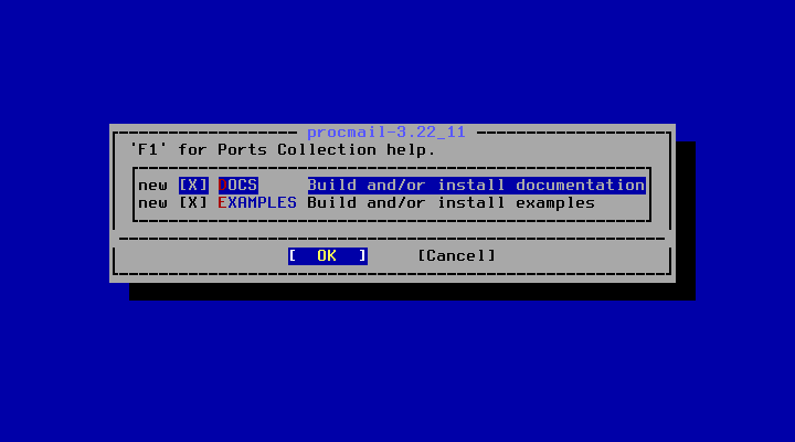 クリックでオリジナルのサイズで開きます 「FreeBSD 13.5 RELEASE」-「/usr/ports/mailprocmail」「make config」