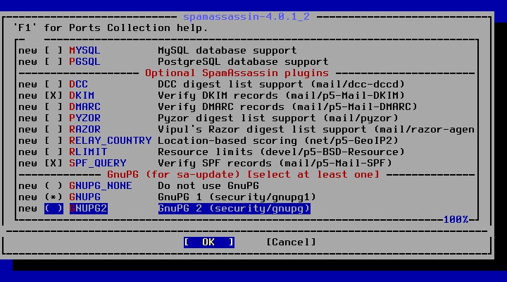 クリックでオリジナルのサイズで開きます 「FreeBSD 13.5 RELEASE」-「/usr/ports/mail/spamassassin」「make config ②」」