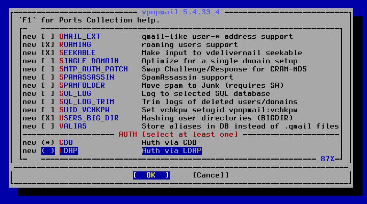 クリックでオリジナルのサイズで開きます 「FreeBSD 13.5 RELEASE」-「/usr/ports/mail/vpopmail」「make config ②」」