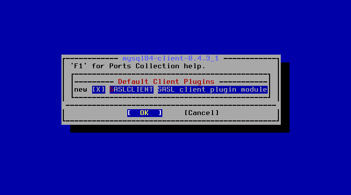 クリックでオリジナルのサイズで開きます 「FreeBSD 13.5 RELEASE」-「/usr/ports/databases/mysql84-client」「make config」
