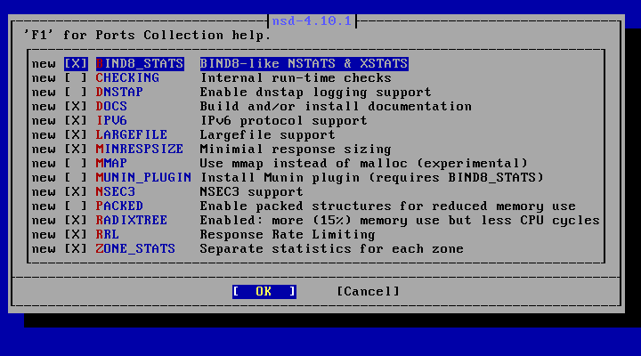 クリックでオリジナルのサイズで開きます 「FreeBSD 14.2 RELEASE」-「/usr/ports/dns/nsd」「make confi」
